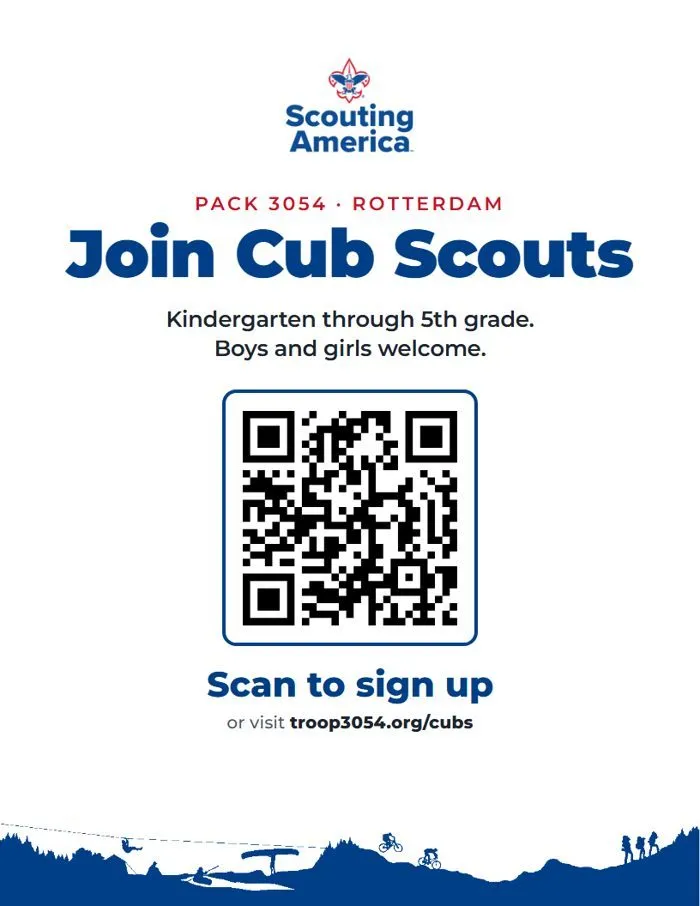 Open house sign with a QR code to join Cub Scouts