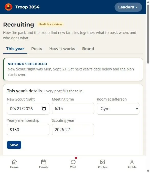 Portal Recruiting page, This year tab